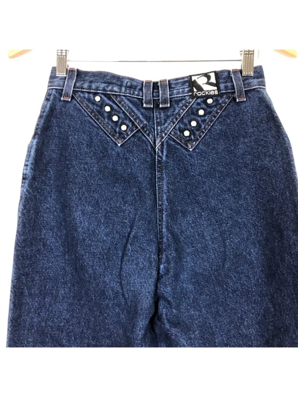 Vtg Rockies Women's Slim Long Rise Jeans 7/8 (26.5 x 32) Bareback Studded Blue